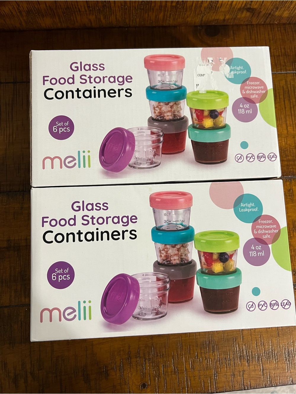 Melii Glass Food Storage Containers with Multi-Colored Lids - 12 pack